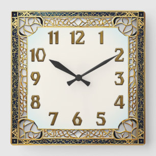Art Deco Quadratische Wanduhr