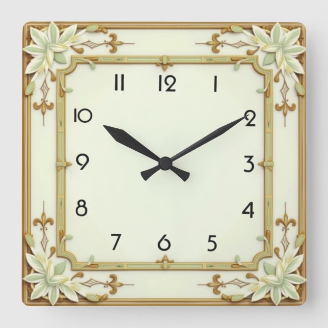 Art Deco Quadratische Wanduhr (Vorderseite)