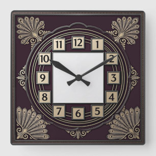 Art Deco Quadratische Wanduhr