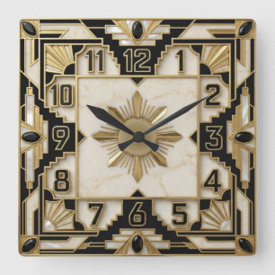 Art Deco Quadratische Wanduhr