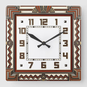 Art Deco Quadratische Wanduhr