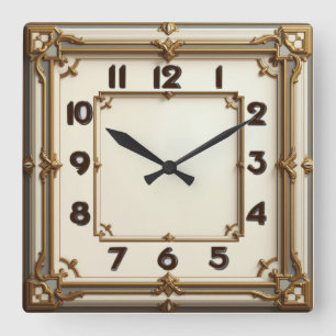 Art Deco Quadratische Wanduhr