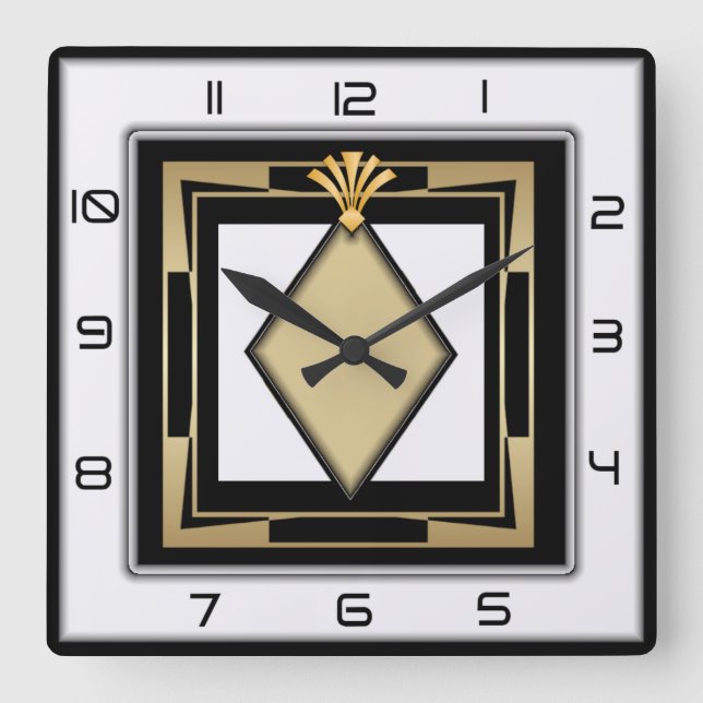Art Deco Quadratische Wanduhr (Vorderseite)