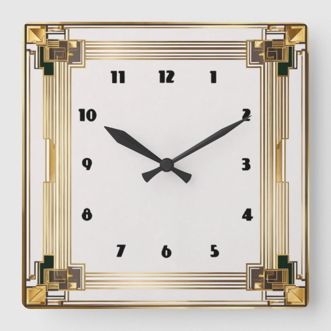 Art Deco Quadratische Wanduhr (Vorderseite)