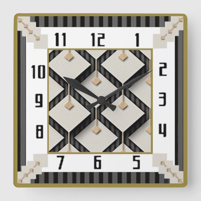 Art Deco Quadratische Wanduhr (Vorderseite)