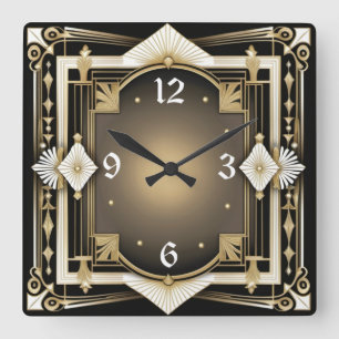 Art Deco Quadratische Wanduhr