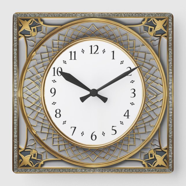 Art Deco Quadratische Wanduhr (Vorderseite)