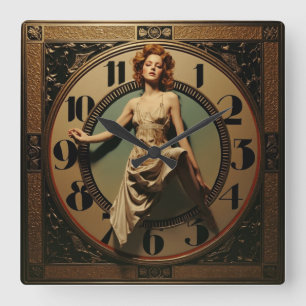 Art Deco Quadratische Wanduhr