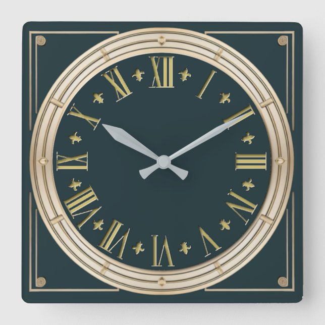 Art Deco Quadratische Wanduhr (Vorderseite)