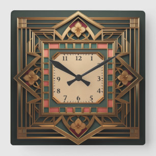 Art Deco Quadratische Wanduhr