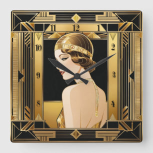 Art Deco Quadratische Wanduhr