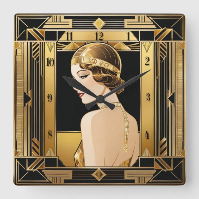 Art Deco Quadratische Wanduhr (Vorderseite)