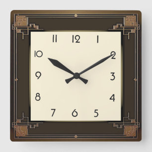 Art Deco Quadratische Wanduhr