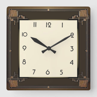 Art Deco Quadratische Wanduhr