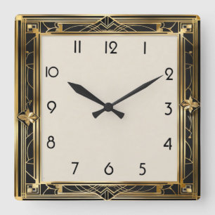 Art Deco Quadratische Wanduhr