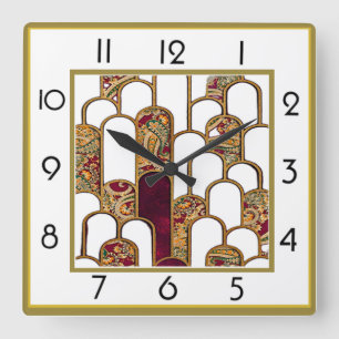 Art Deco Quadratische Wanduhr