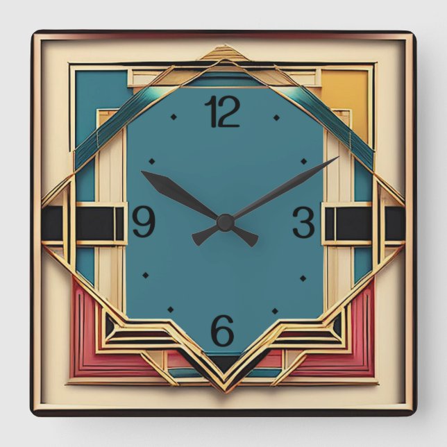 Art Deco Quadratische Wanduhr (Vorderseite)