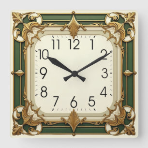 Art Deco Quadratische Wanduhr