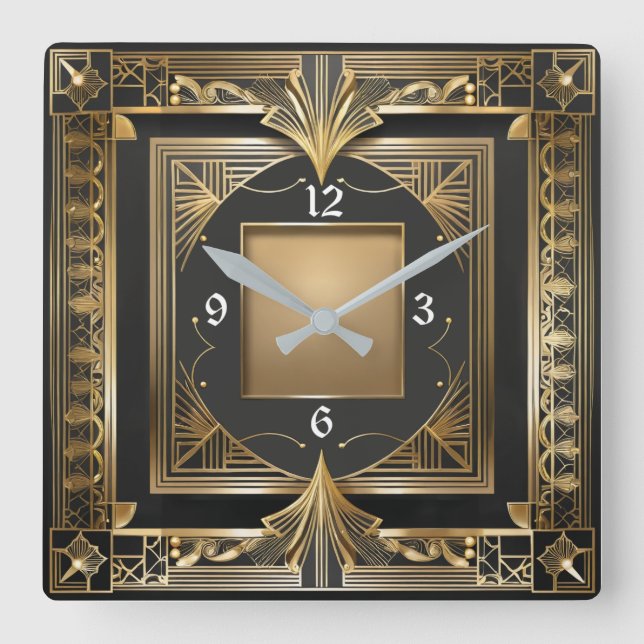 Art Deco Quadratische Wanduhr (Vorderseite)