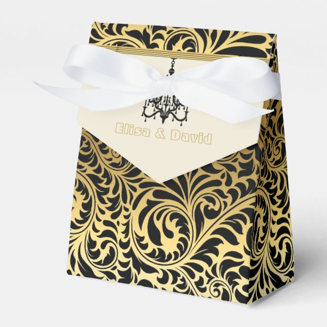 Art Deco Rahmen und Kronleuchter schwarz, goldene  Geschenkschachtel (Vorderseite)