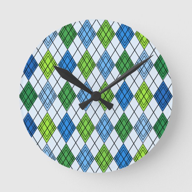 Art Deco Rain Argyle Runde Wanduhr (Vorderseite)