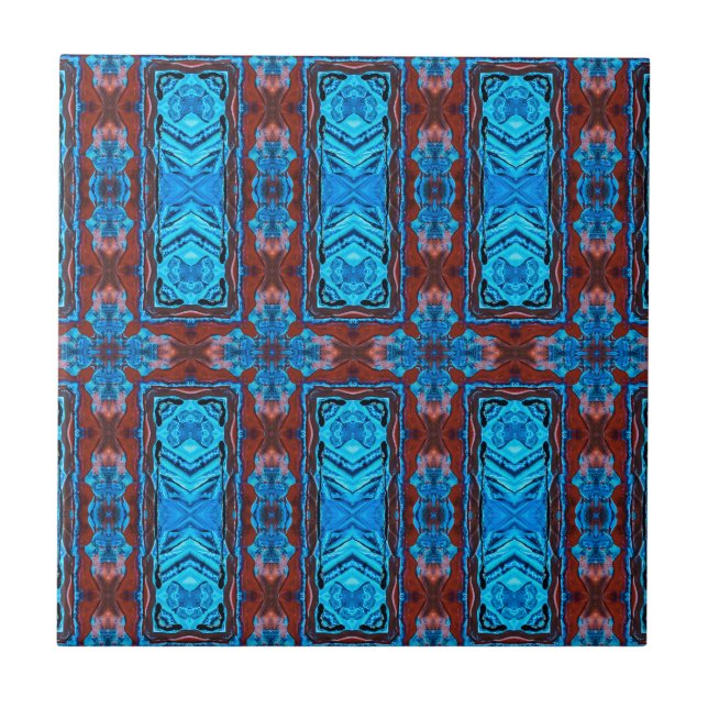 Art Deco Red Blue Abstrakt Graphic Muster Fliese (Vorderseite)