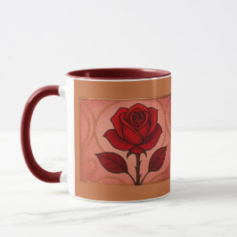 Art Deco Red Rose Maroon Combo Mug Tasse