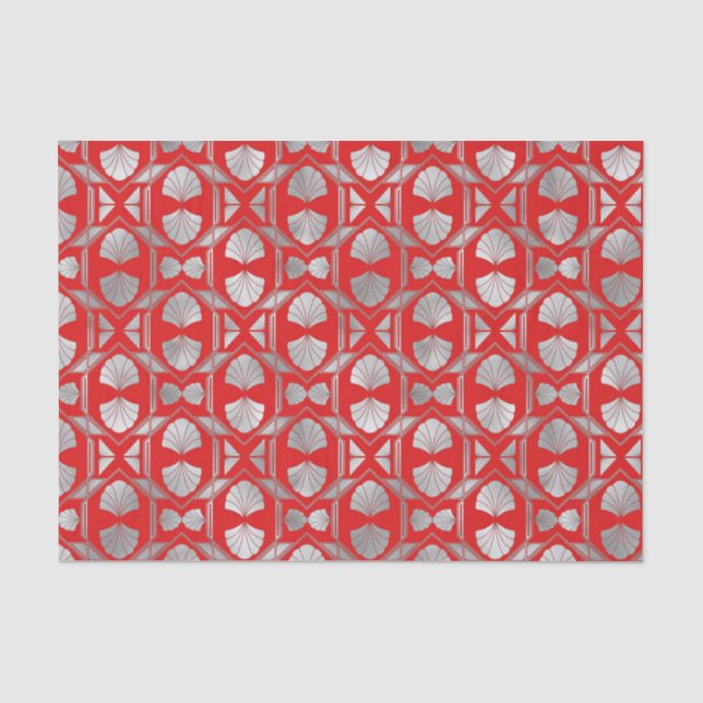 Art Deco Red Silver Fan  Seidenpapier (Vorderseite)