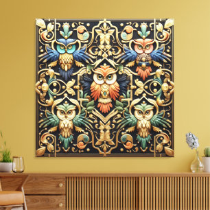 Art Deco Regenbogen-Eulen-Leinwanddruck Leinwanddruck