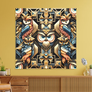 Art Deco Regenbogen-Eulen-Leinwanddruck Leinwanddruck