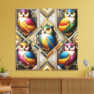 Art Deco Regenbogen-Eulen-Leinwanddruck Leinwanddruck