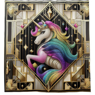 Art Deco Regenbogen-Faux-Glitter-Einhorn Duschvorhang