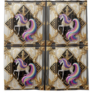 Art Deco Regenbogen-Faux-Glitter-Einhorn Duschvorhang