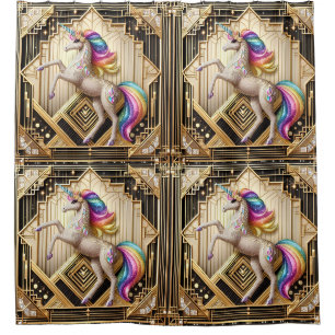Art Deco Regenbogen-Faux-Glitter-Einhorn Duschvorhang