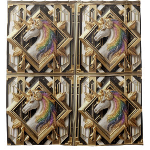 Art Deco Regenbogen-Faux-Glitter-Einhorn Duschvorhang