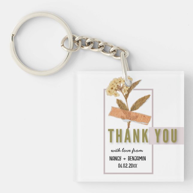 Art Deco Retro Floral Elegante Custom Wedding Dank Schlüsselanhänger (Vorderseite)