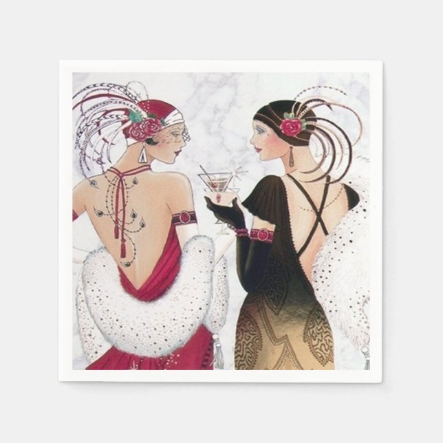 Art Deco Retro-Jahrgang Weihnachten Party Serviette (Vorderseite)