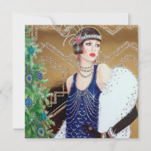 Art Deco Retro Vintage Weihnachtsdame Feiertagskarte