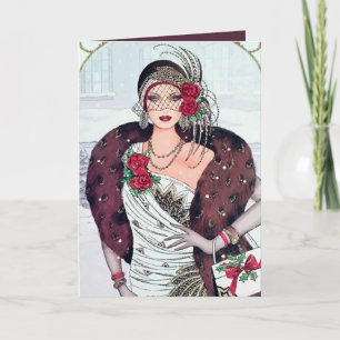 Art Deco Retro vintage Weihnachtsfrau  Karte