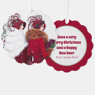 Art Deco Retro Weihnachtsfrauen Ornament Karte