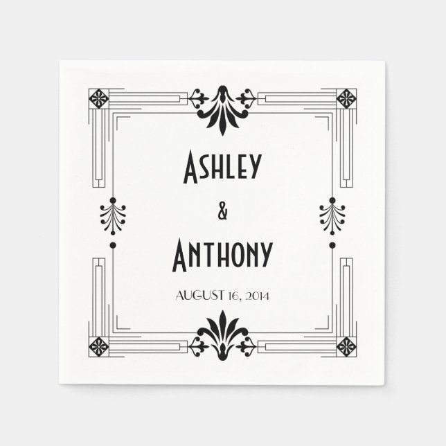 Art Deco Roaring 20er Brautbräutigam Datum Hochzei Serviette (Vorderseite)