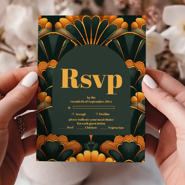 Art Deco Roaring 20er Hochzeit RSVP Karte (Von Creator hochgeladen)