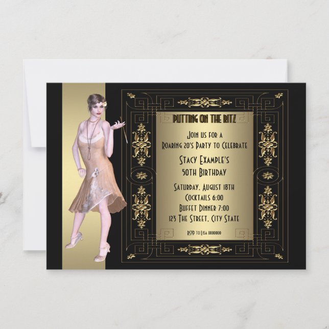 Art Deco Roaring 20's Geburtstagsparty Einladung (Vorderseite)