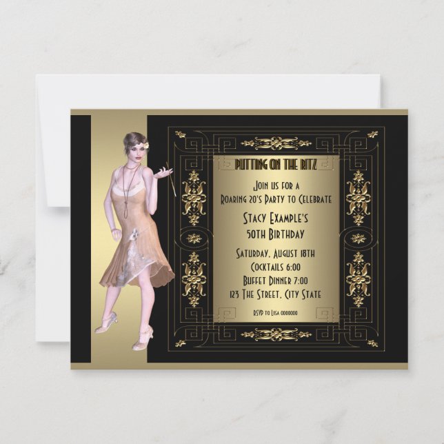 Art Deco Roaring 20's Geburtstagsparty Einladung (Vorderseite)