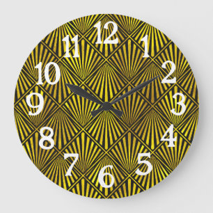 Art Deco Roaring Twenties '20er 1920er Schwarz Gol Große Wanduhr
