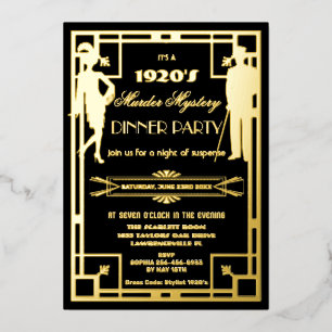 Art Deco Roaring Twenties Mord-Mystery-Party Echt Folieneinladung