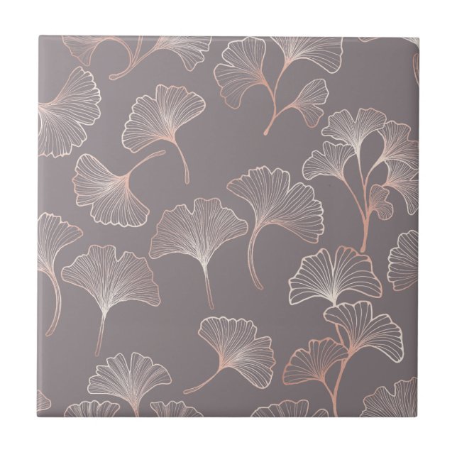 Art Deco Rosa Blattmuster Fliese (Vorderseite)