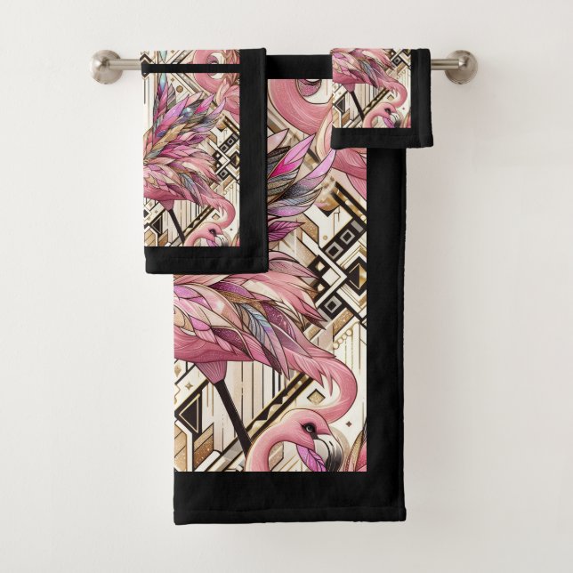 Art Deco Rosa Flamingo  Badhandtuch Set (Insitu)