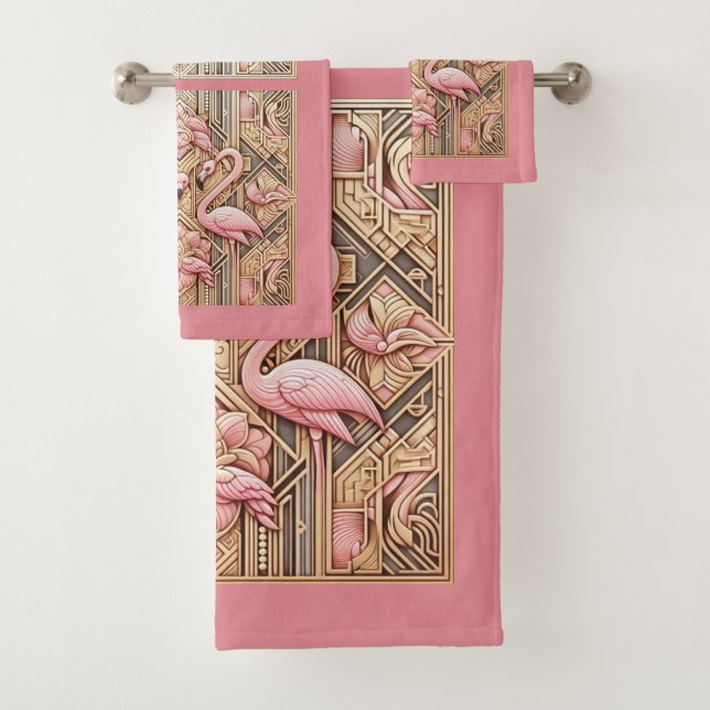 Art Deco Rosa Flamingo  Badhandtuch Set (Insitu)