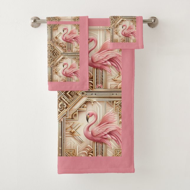 Art Deco Rosa Flamingo  Badhandtuch Set (Insitu)